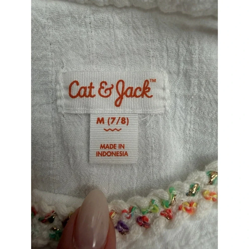 Cat & Jack Girls Boho Poncho Top Size M 7/8 White Embroidered Fringe‎ Cotton